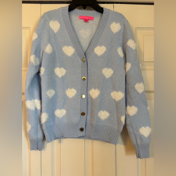 Lilly Pulitzer Keane Cardigan XS Blue Heart Sweater - Picture 4 of 6